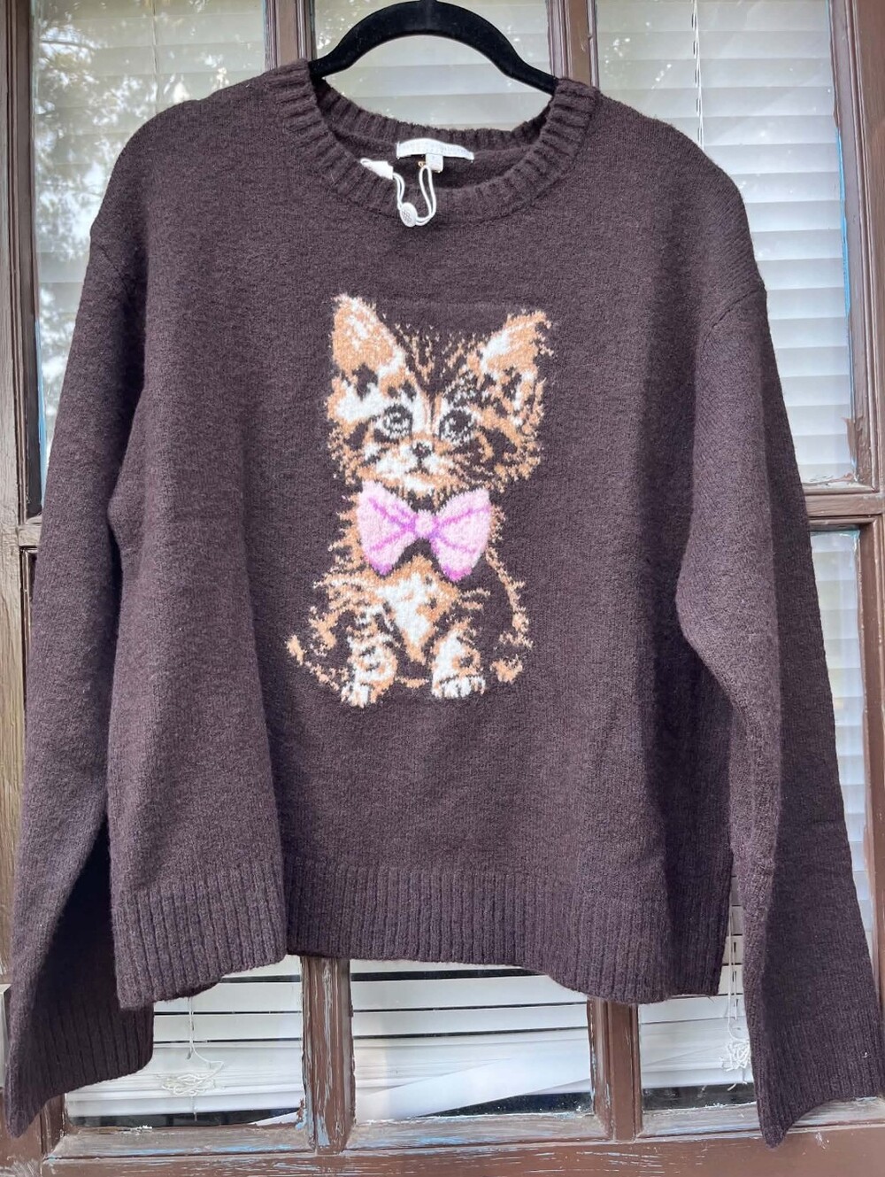 Simply Southern Large Anastasia Cat Brown Super Soft Fuzzy Sweater